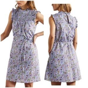 Boden Sleeveless Smocked Mini Dress in Dusty Oriental Meadow Size 10